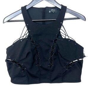 Nasty Gal High Neck Black Corset Style Cropped Bra Top Size XL New